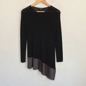 Eileen Fisher Asymmetrical Tunic Top Size XS Black Gray Metallic Long Sleeve